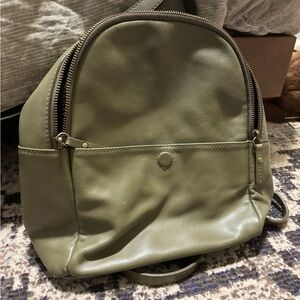 Olive Green Genuine Leather Mini Backpack